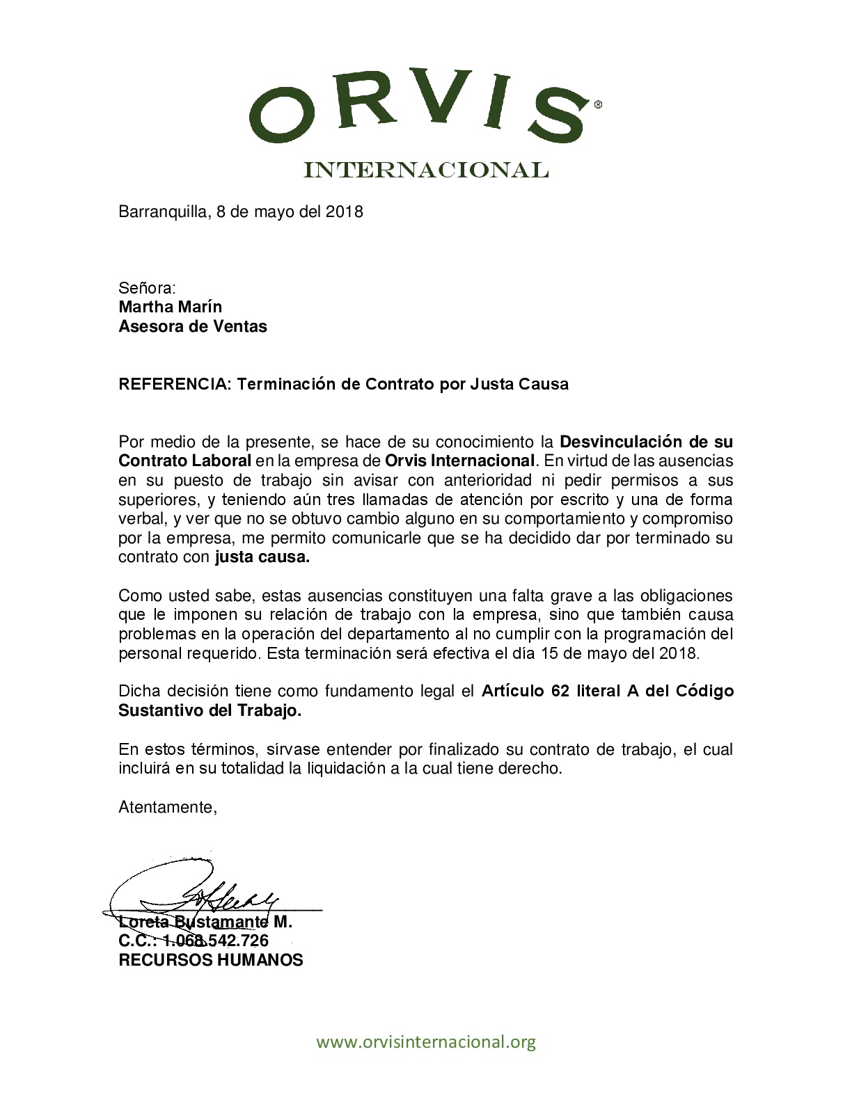 Carta De Despido Justificado Colombia Perodua G