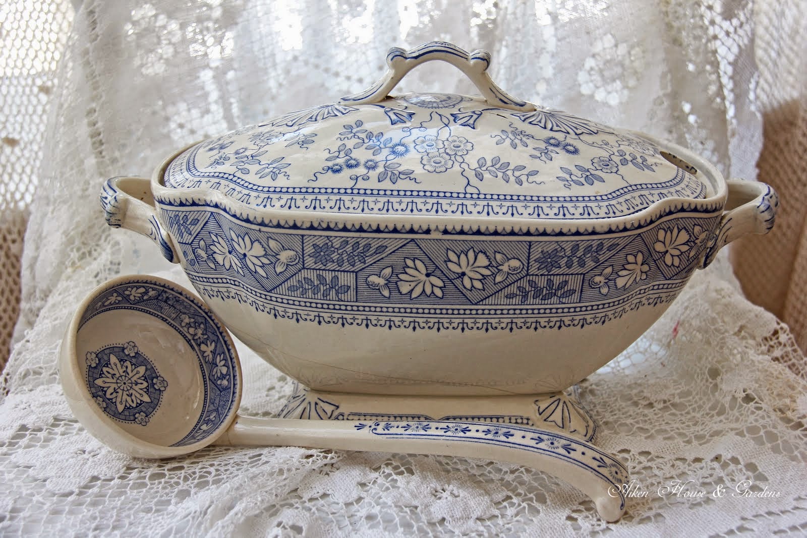 Aiken House & Gardens Blue & White Transferware Tureen
