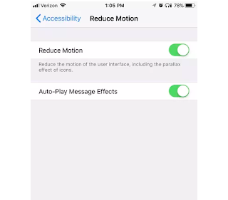 iPhone Accessibility Reduce Motion settings iPhone Accessibility Reduce Motion settings
