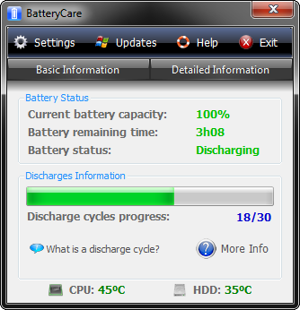 برنامج مفيد للحاسبات المحمولة للحفاظ علي وإطالة عمر البطاربة مجاني BatteryCare-0.9.15