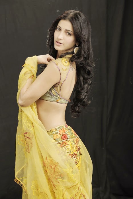 Latest New Hot Shruti Hassan Body Pics Still showing Navel purple and yellow dress 2014