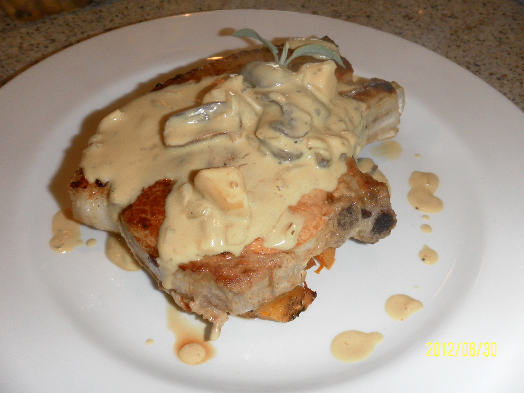 FLOWER POT KITCHEN PAN FRIED DOUBLE PORK CHOP WITH CALVADOS BRANDY