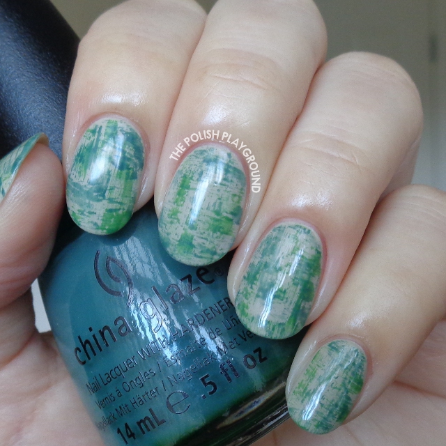 Matte Green and Teal Dry Brush Nail Art