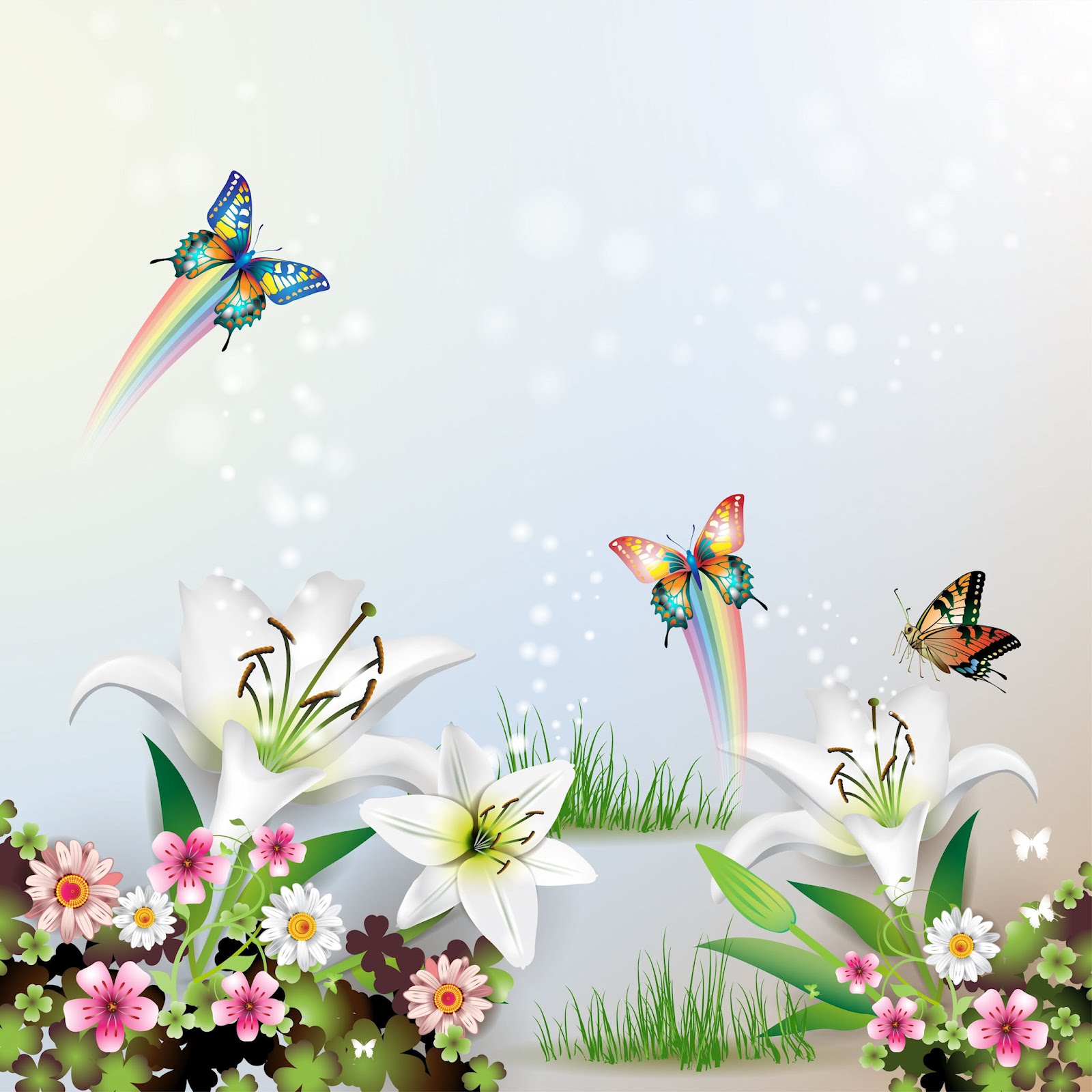 Banco de Imágenes Gratis: Ilustración con mariposas y flores para el fondo  de tu iPad