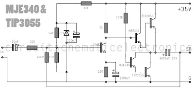 Simple Amplifier using with MJE340 TIP3055 Circuit
