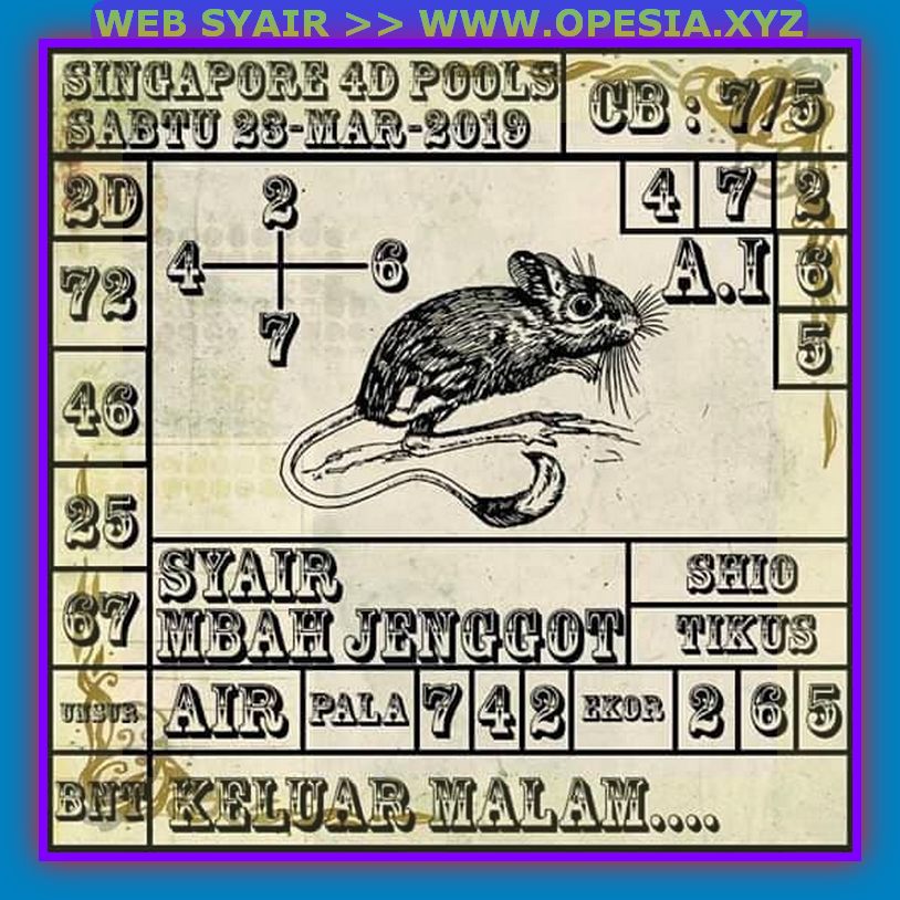 Kode Syair Toto sgp Sabtu 23 Maret 2019 GOsyair SEDIA