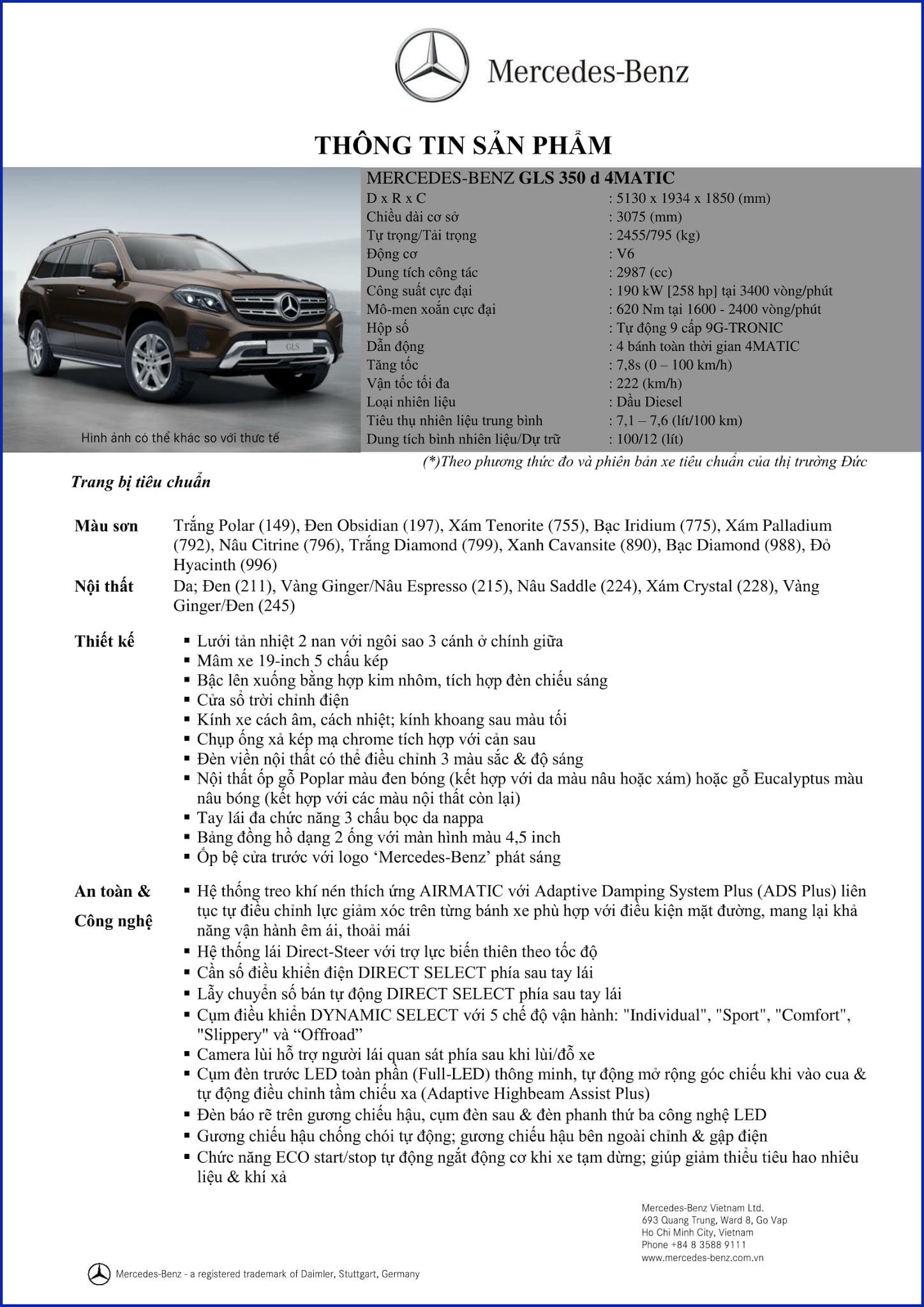 Bảng thông số kỹ thuật Mercedes GLS 350d 4MATIC 2019 Bảng thông số kỹ thuật Mercedes GLS 350d 4MATIC 2019 tại Mercedes Trường Chinh