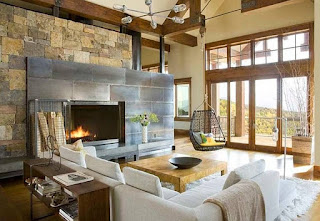 Rustic living room with Large windows bring the outdoors inside