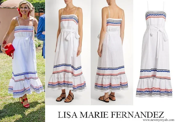 Queen Maxima wore LISA MARIE FERNANDEZ Rickrack Trimmed Linen Maxi Dress