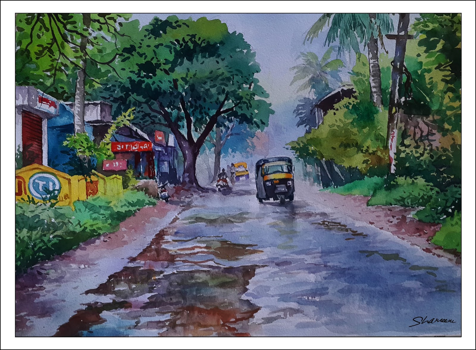Creative Artist. Shameem kerala road watercolour painting