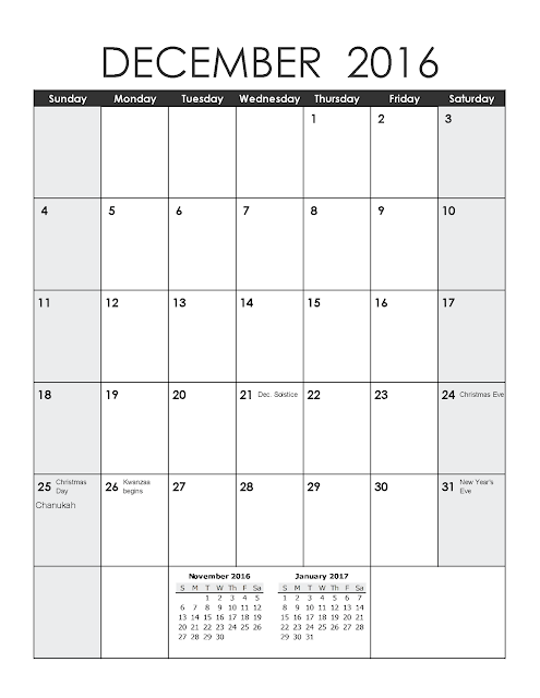 December 2016 Printable Calendar A4, December 2016 Blank Calendar, December 2016 Planner Cute, December 2016 Calendar Download Free