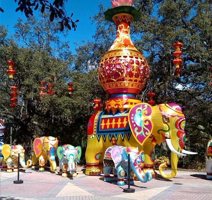 Beautiful elephant, Chinese lanterns.