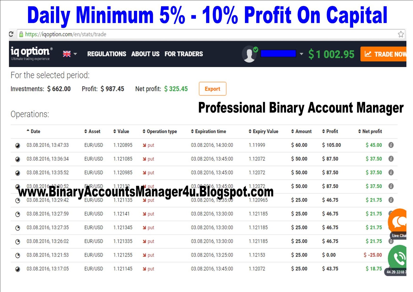 Binary trade account manager