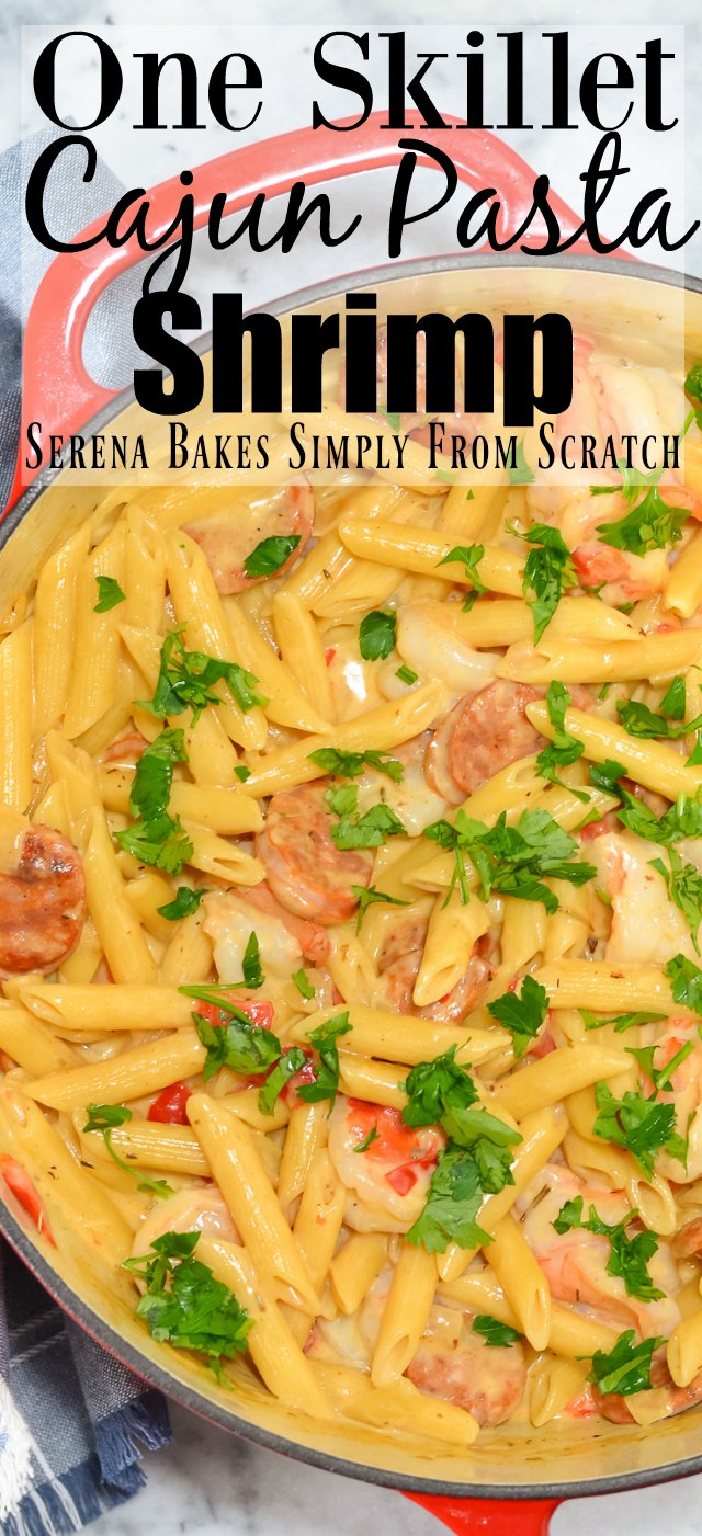 Cajun Pasta Shrimp Skillet is a super easy to make one pot wonder with andouille sausage and fontina cheese.