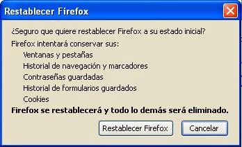 Aviso restablecer Firefox