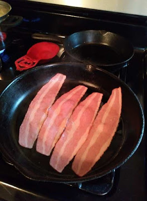 Spanish Omelet, bacon cooking