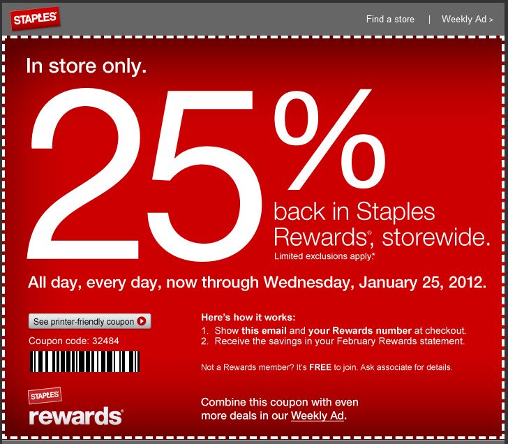 SHOPALITE [Expired] 25 Staples Rewards Back