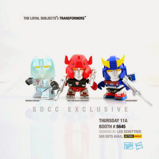 San Diego Comic-Con 2014 Exclusive Autobot Transformers Mini Figure 3 Pack by The Loyal Subjects - “Invisible” Mirage, “Red and Black” Sideswipe & Smokescreen