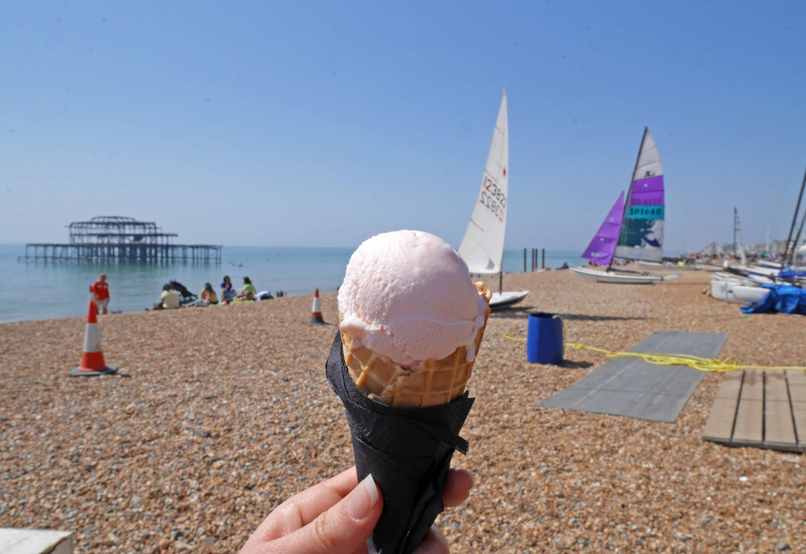 Eating ice cream on Brighton Beach