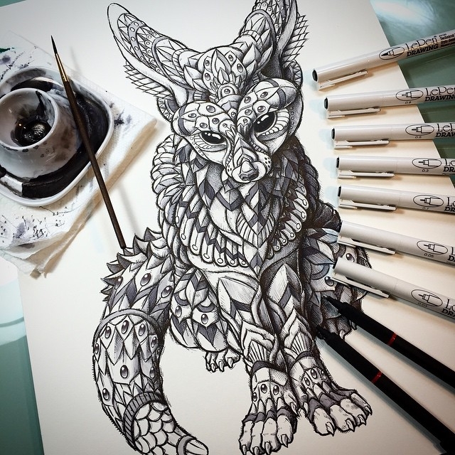 07-Fennec-Fox-Ben-Kwok-Ornate-and-Intricate-Animal-Drawings-www-designstack-co