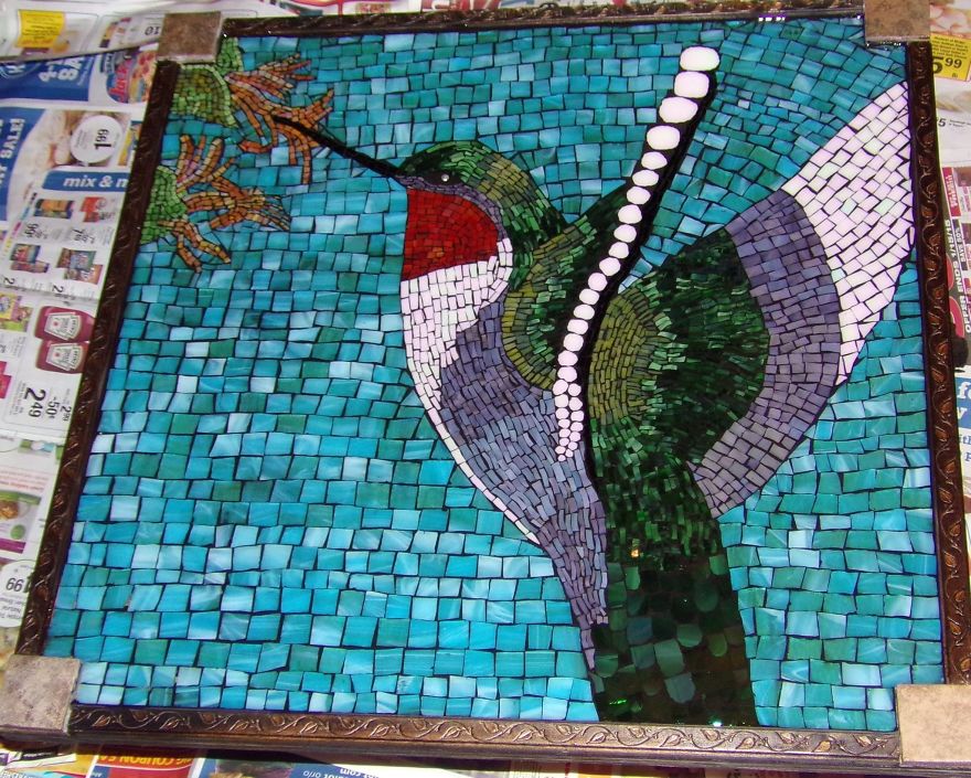Glass mosaic art made by Kashena Hottinger easy arts and crafts ideas