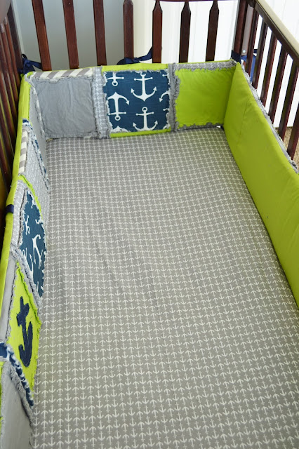 Nautical Baby Crib Bedding For Baby Boy In Lime Green Navy Blue
