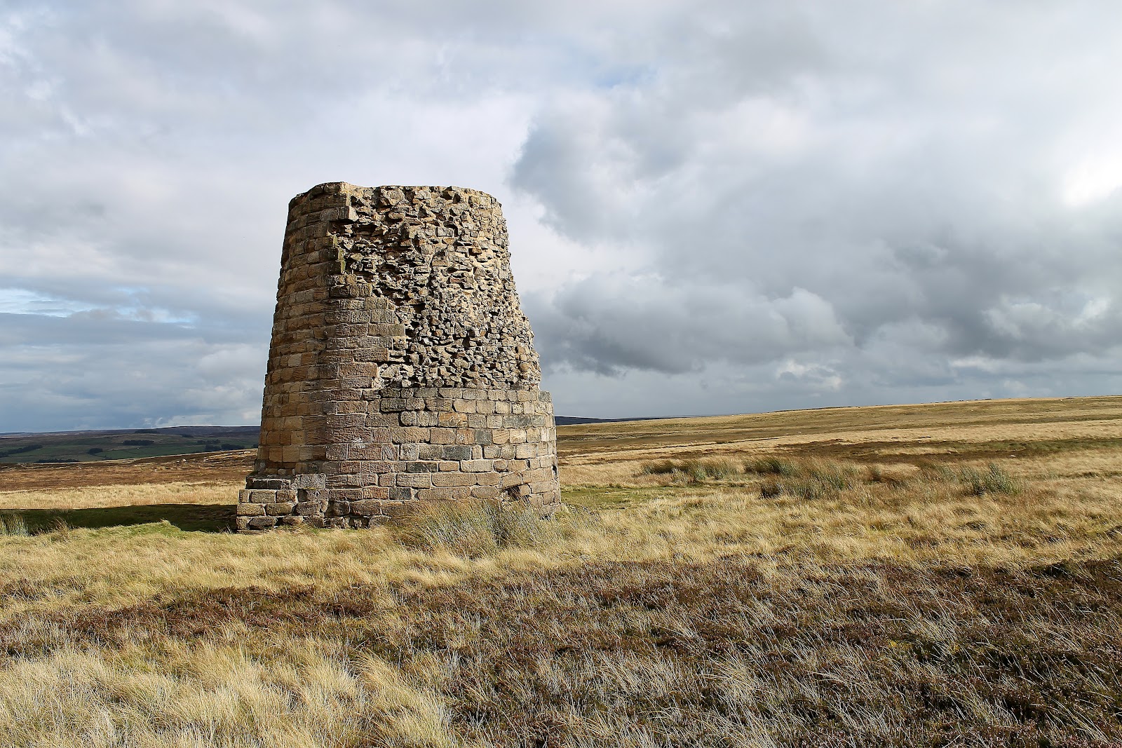 View from the edge Lead Mill flue chimneys Allendale Town