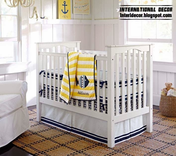 white baby bed, baby room themes marine style for children