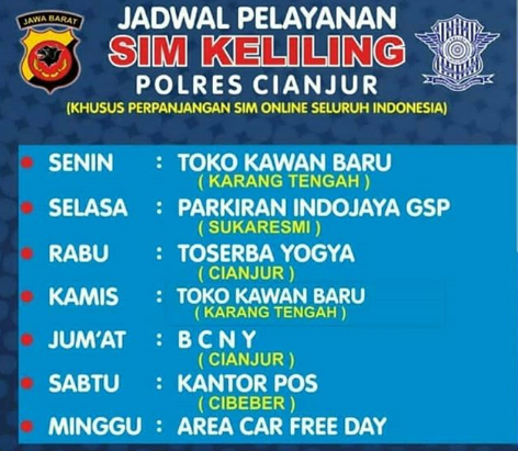 Jadwal Sim Keliling Cianjur Januari 2019 Bhayangkara