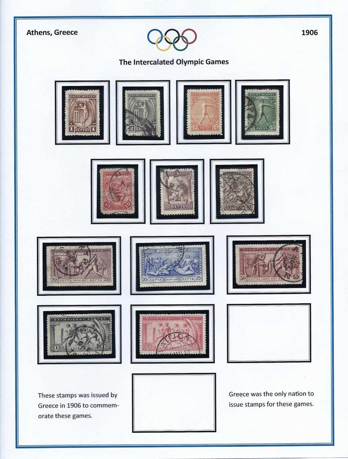 Collecting Olympic and Space Stamps The 1906 Intercalated Olympic Games