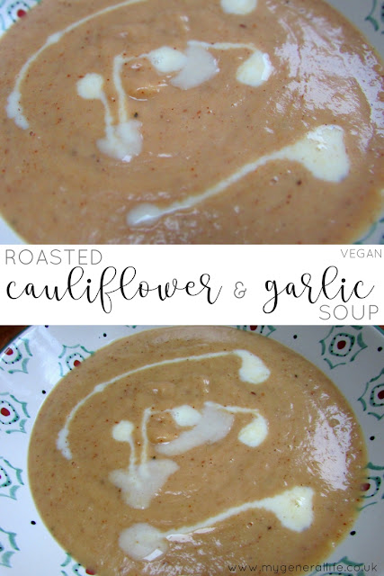 Here's delightfully easy recipe for my extra tasty roasted cauliflower and garlic soup - it's vegan friendly too!