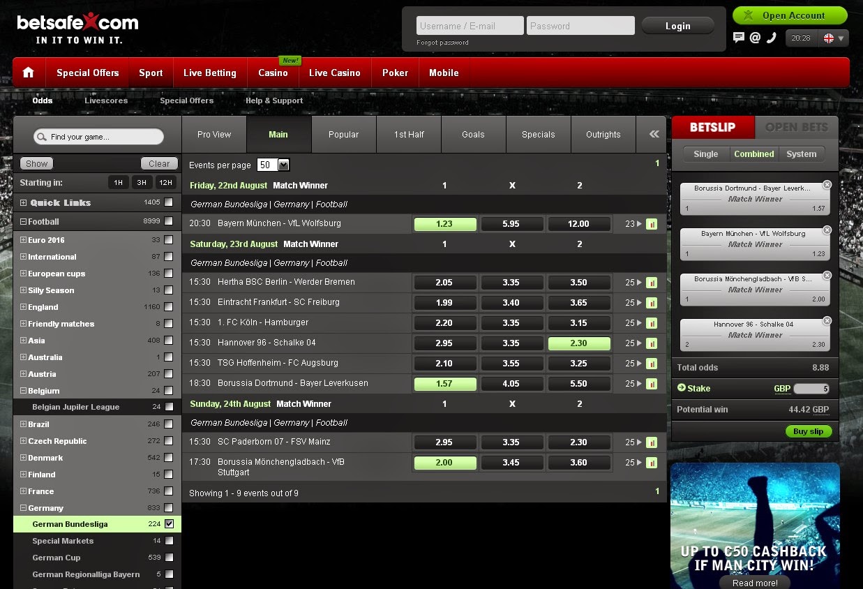 Betsafe BetSlip Screen