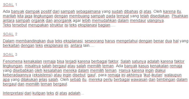 Contoh Soal Perbandingan struktur isi dan ciri bahasa 2 teks eksplanasi