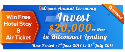 Bitconnect Annual Ceremony Offer - Bitconnect : Đầu tư trên Lend Bitconnect nhận ngay vé tham dự sự kiện Bitconnect tại Thái Lan