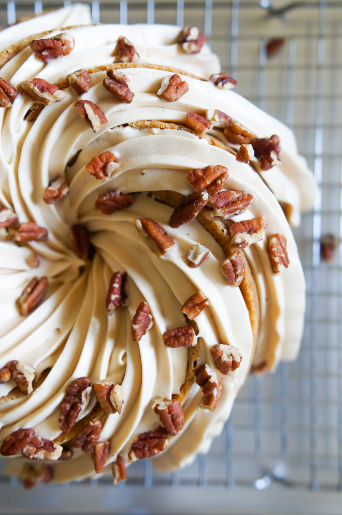 Carrot Bundt Cake with Salted Caramel Cream Cheese Frosting ♥ bakeat350.net