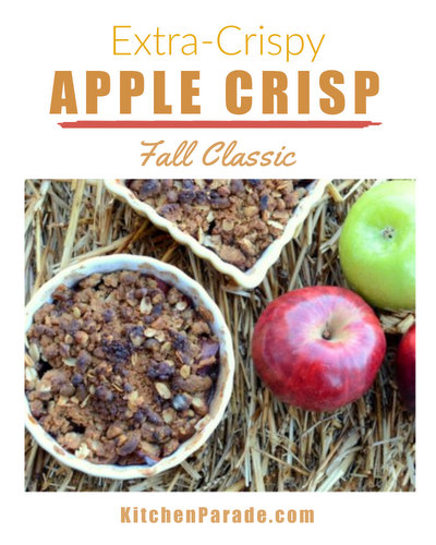 Extra-Crispy Apple Crisp ♥ KitchenParade.com, finally my perfect apple crisp, barely sweet apples firm and tart with an extra-crispy topping. It's got a secret ingredient!