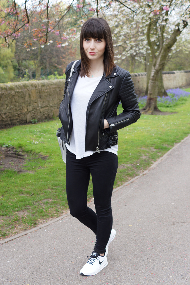 Hello Freckles Monochrome Outfit All Saints Leather Jacket Nike Air Max Thea Hello Freckles Monochrome Outfit All Saints Leather Jacket Nike Air Max Thea