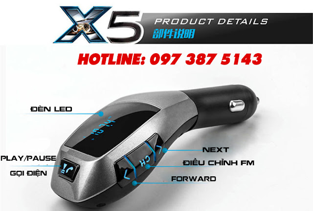 X5 BLUETOOTH CARKIT - Thiết bị đa chức năng: đàm thoại rảnh tay, nghe nhạc, sạc điện thoại