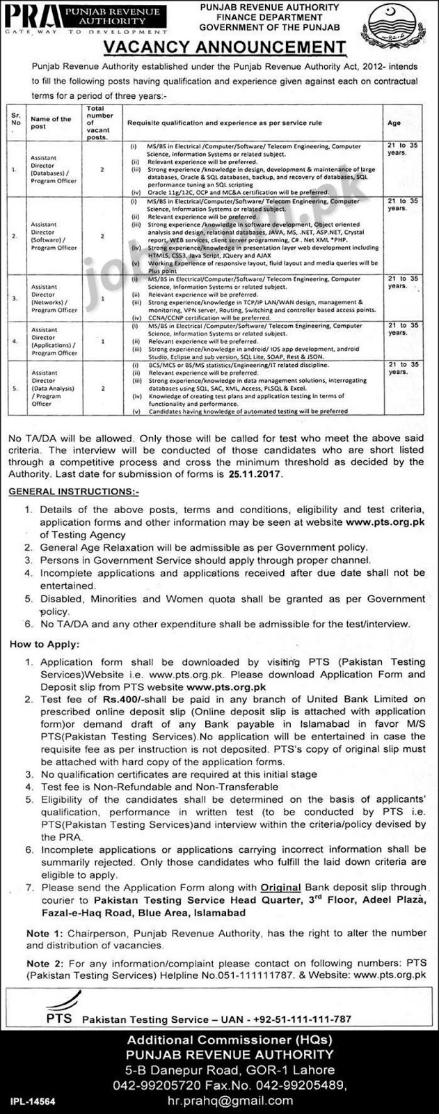 Punjab Revenue Authority Jobs 2017 Punjab Revenue Authority Jobs 2017