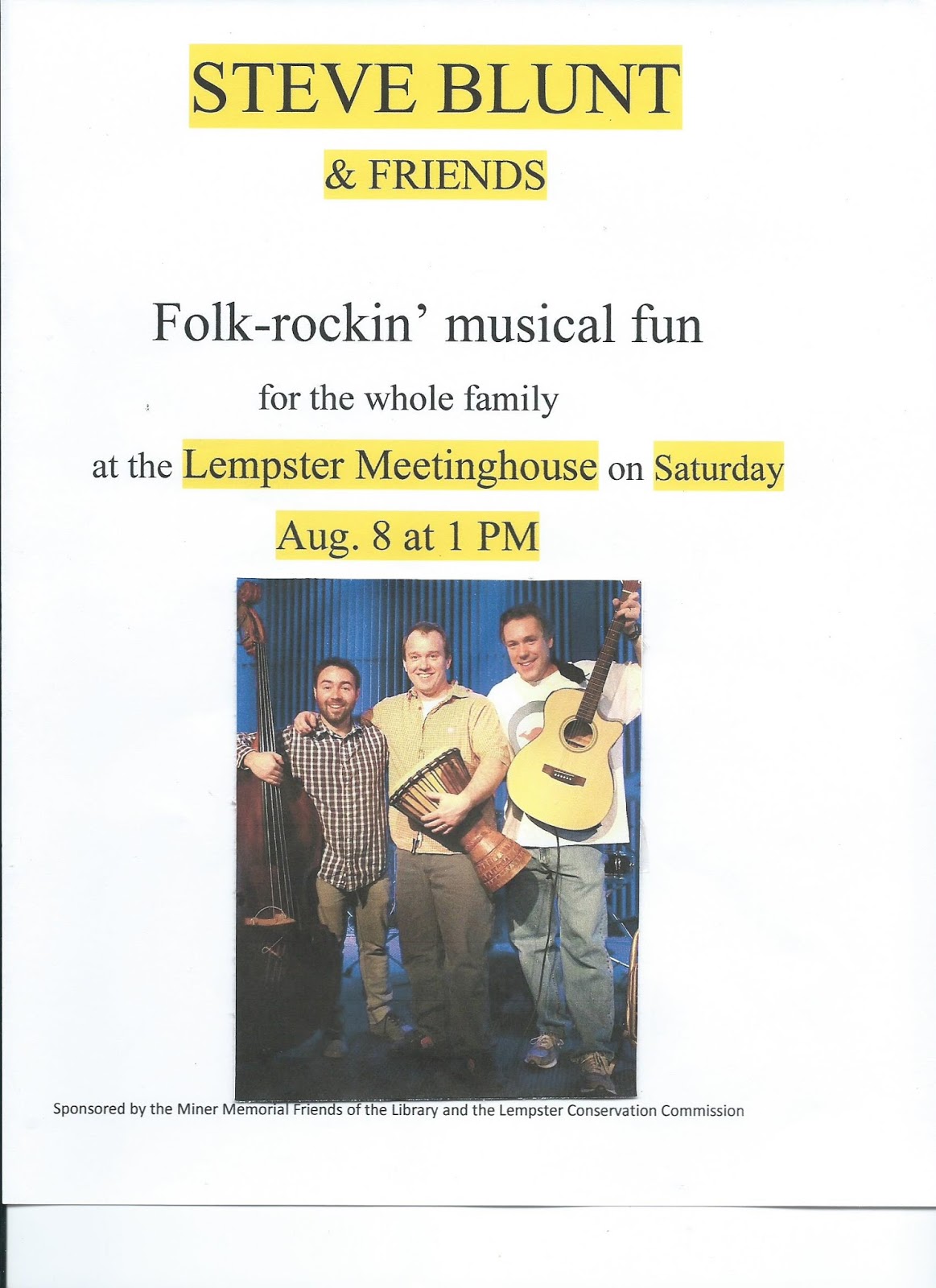 Happenings in Lempster Steve Blunt and Friends at the Meeting House