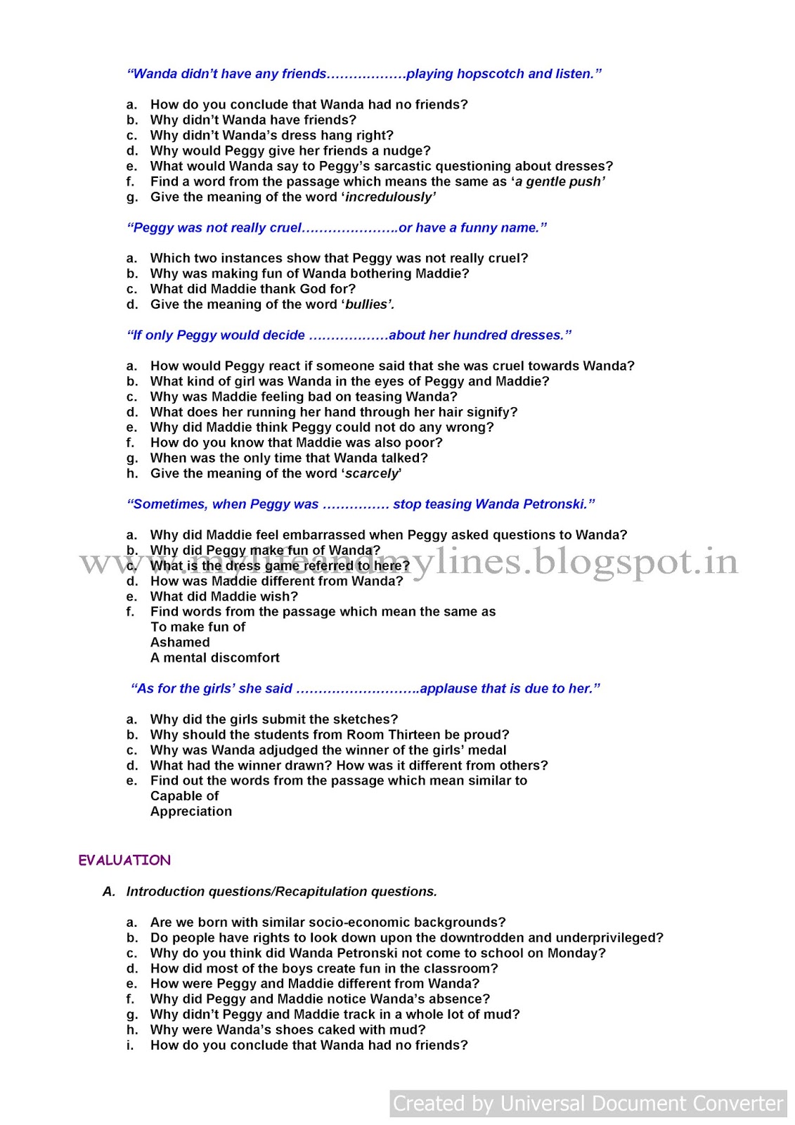 Extract Based Questions of The Hundred Dresses Part 2 | Ch-6 | Class 10 | –  BrainyLads