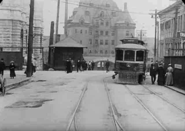 Then and Now Hastings at Granville in Vancouver in May 1907 randommusings.filminspector.com