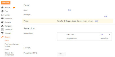 pengaturan dasar blog baru