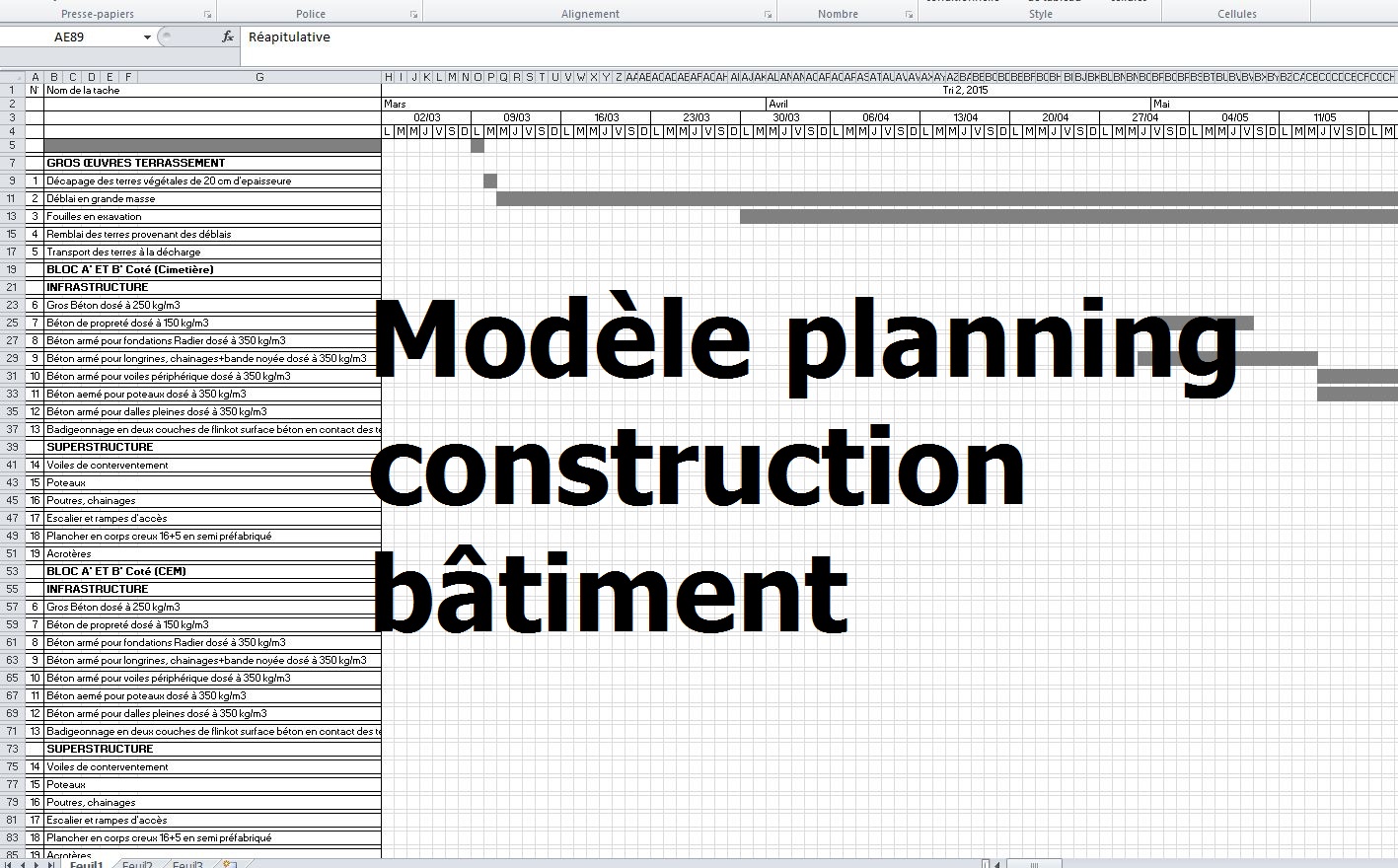 exemple de modèle planning travaux construction bâtiment excel