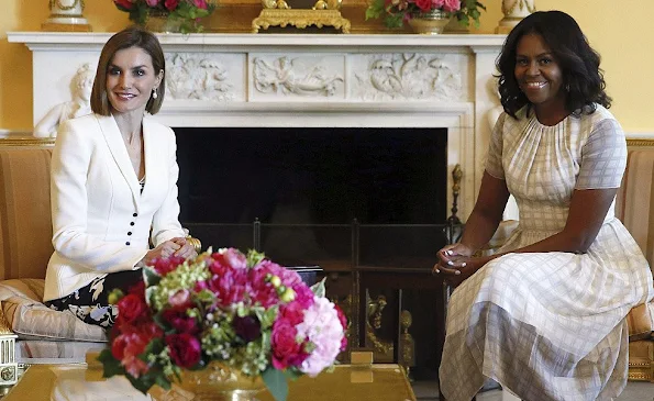 Queen Letizia of Spain meets with US First Lady Michelle Obama at the White House in Washington, DC, USA, Michelle Obama welcomed Queen Letizia to the White House