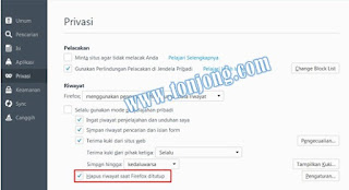 cara membersihkan history, cookies dan cache secara otomatis pada mozilla firefox terbaru