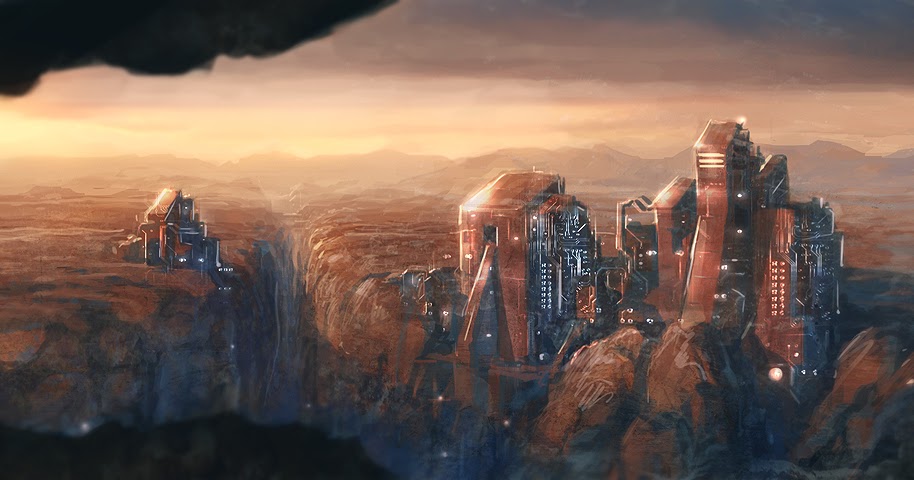 Mars colony on the edge of a canyon by Tomas Honz | human Mars
