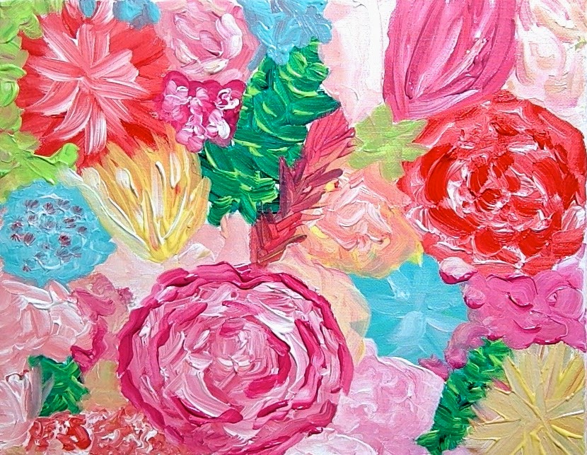 lulie wallace flower painting charleston sc colorful art original pink orange blue green