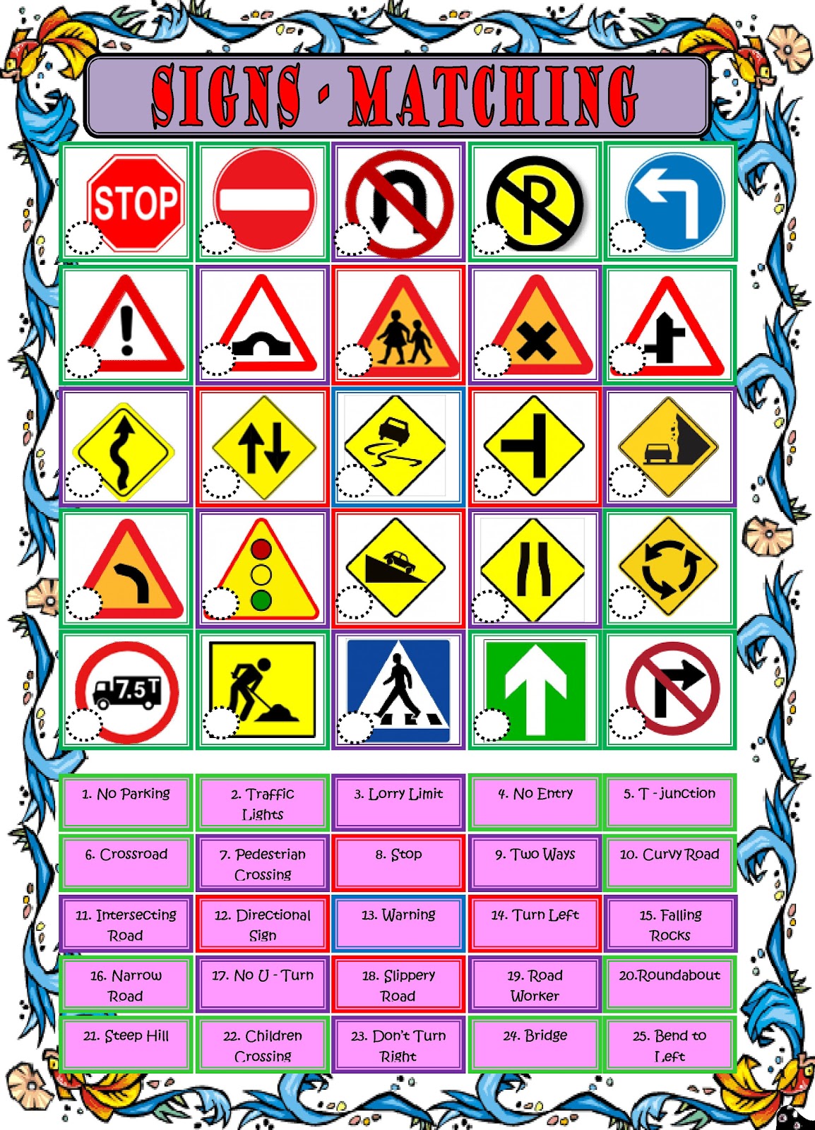 Road Sign Matching Game Printable Printable Word Searches