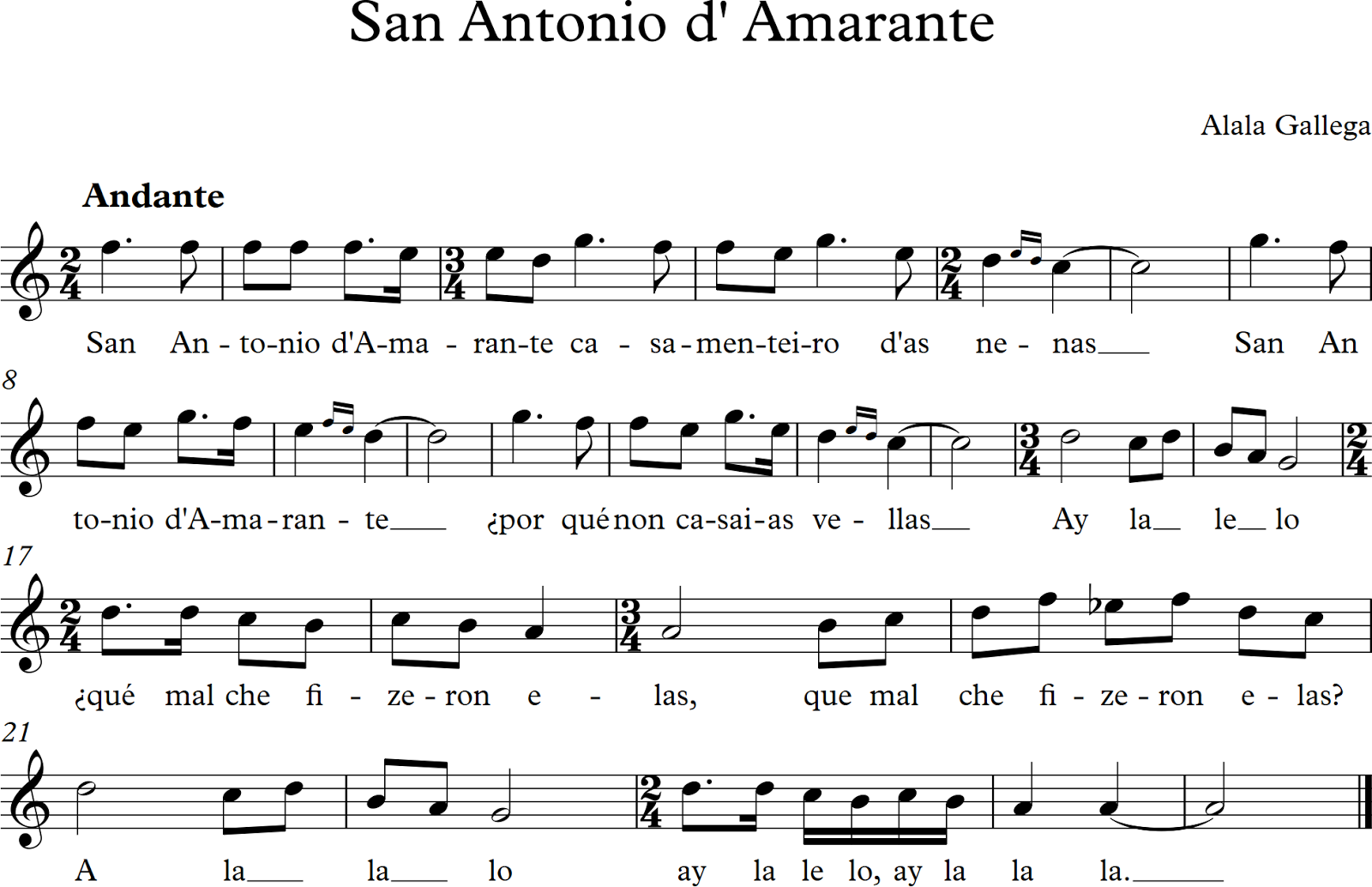 San Antonio d' Amarante. Partitura para flauta dulce Descubriendo la